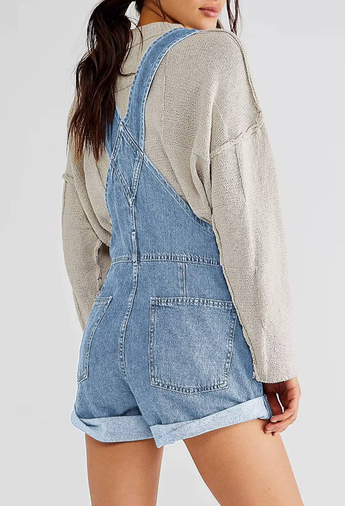 Women's Adjustable Denim Overall Shorts