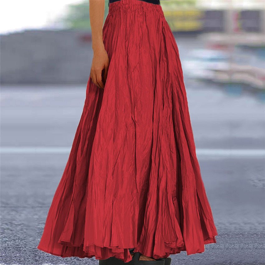 Women's Crinkled A-Line Maxi Skirt - Red