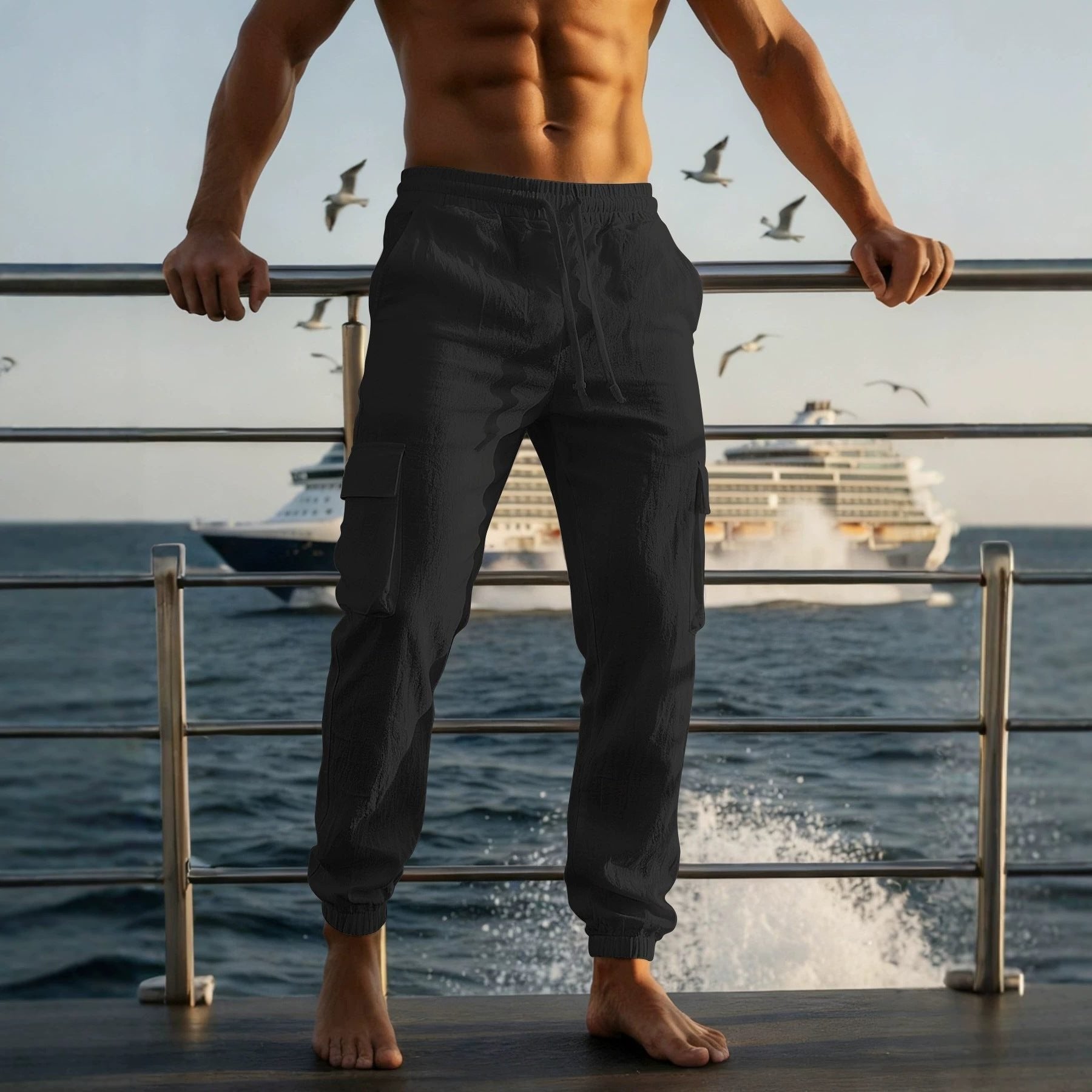 Men's Linen Cargo Joggers