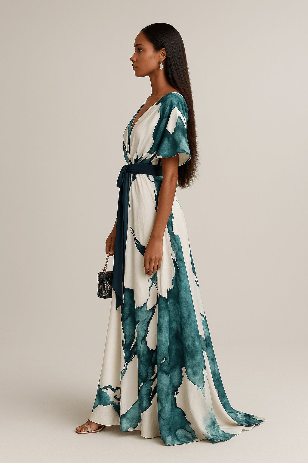 Women's Watercolor Wrap Maxi Dress