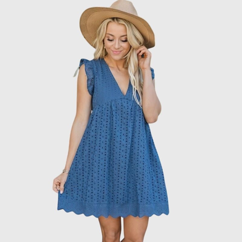 Women's Babydoll Mini Dress - Dark Blue