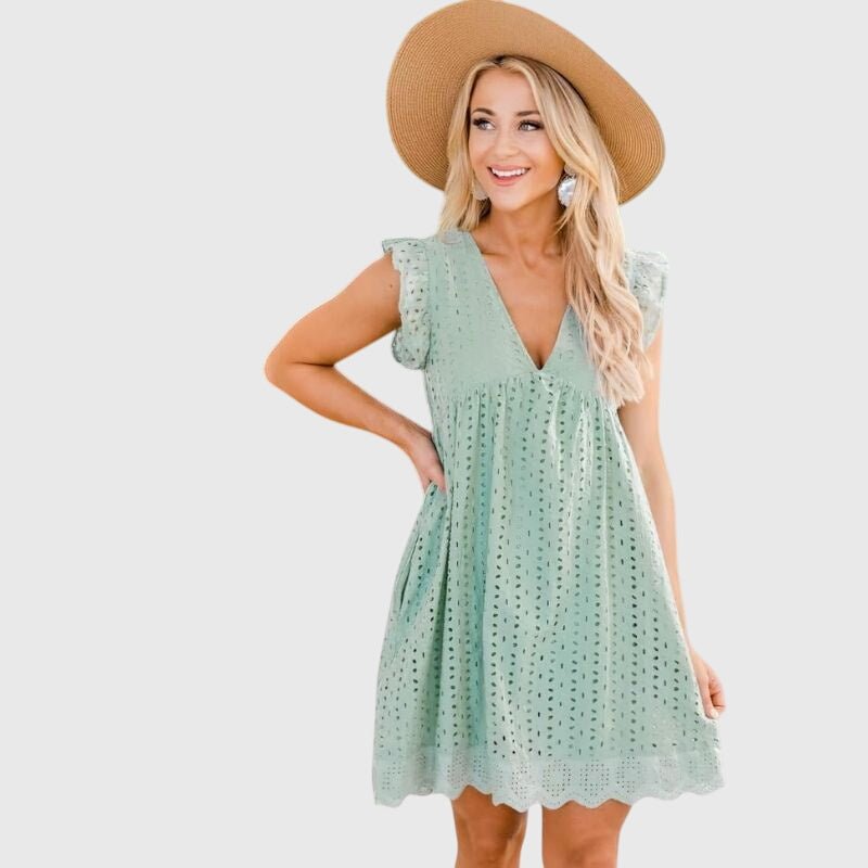 Women's Babydoll Mini Dress - Green