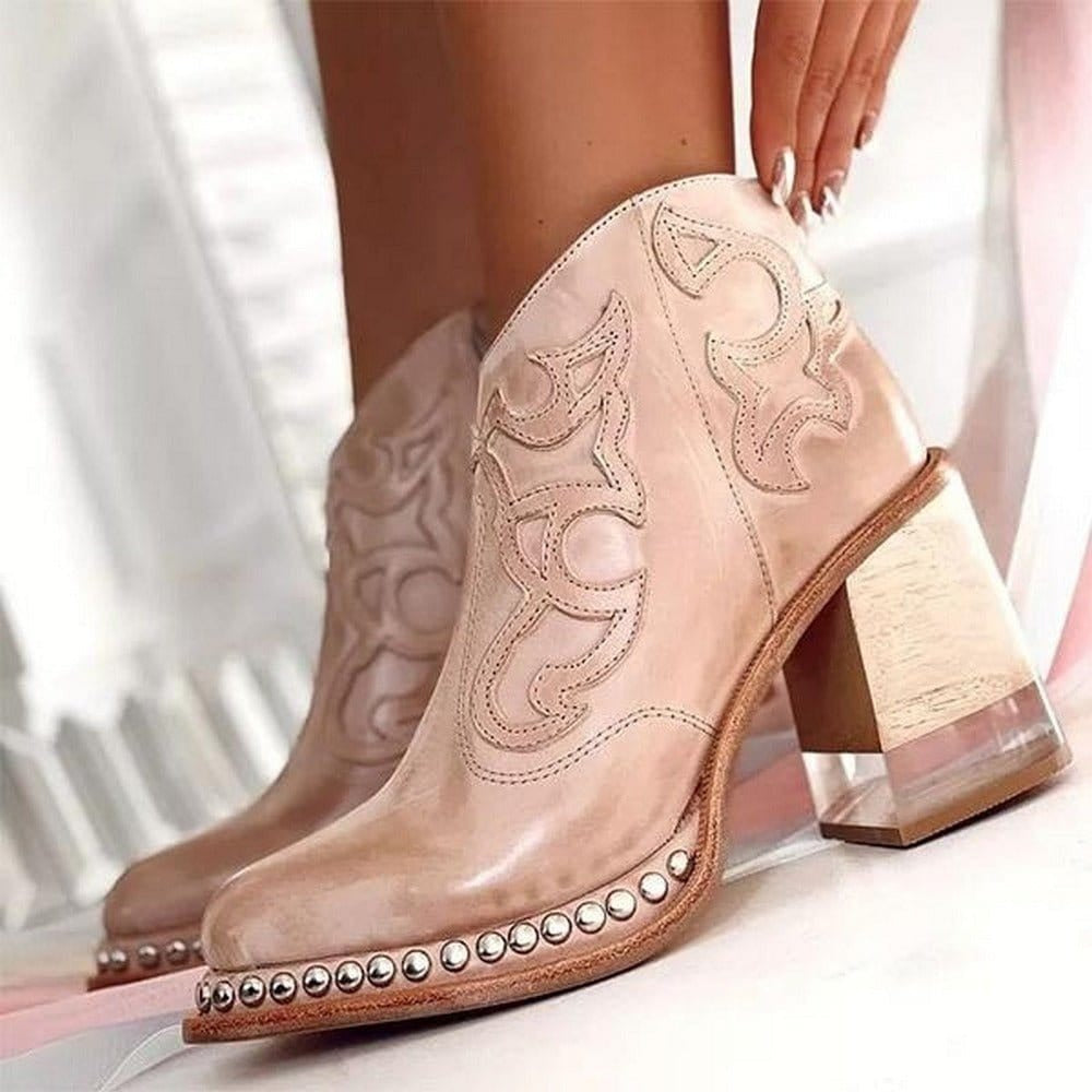 Western Ankle Boots - Dune Pink