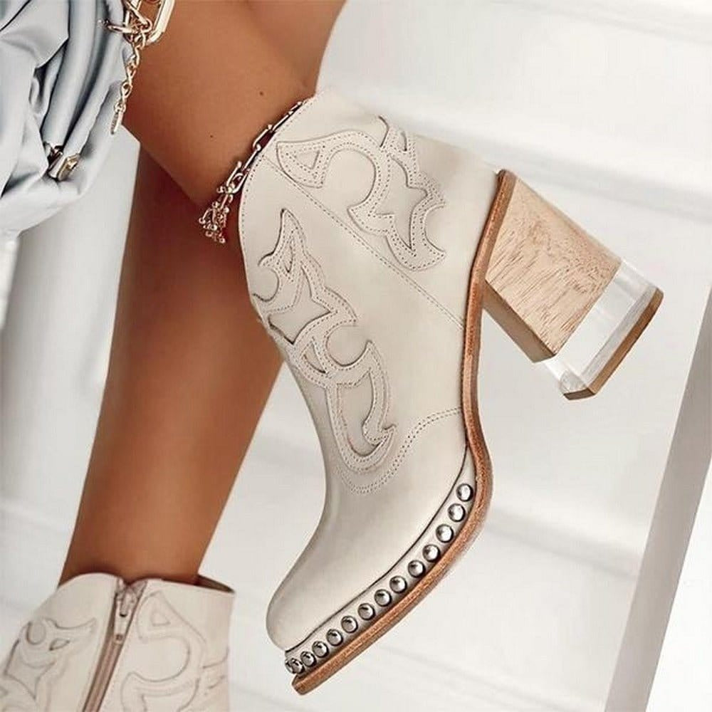 Western Ankle Boots - Vegas White