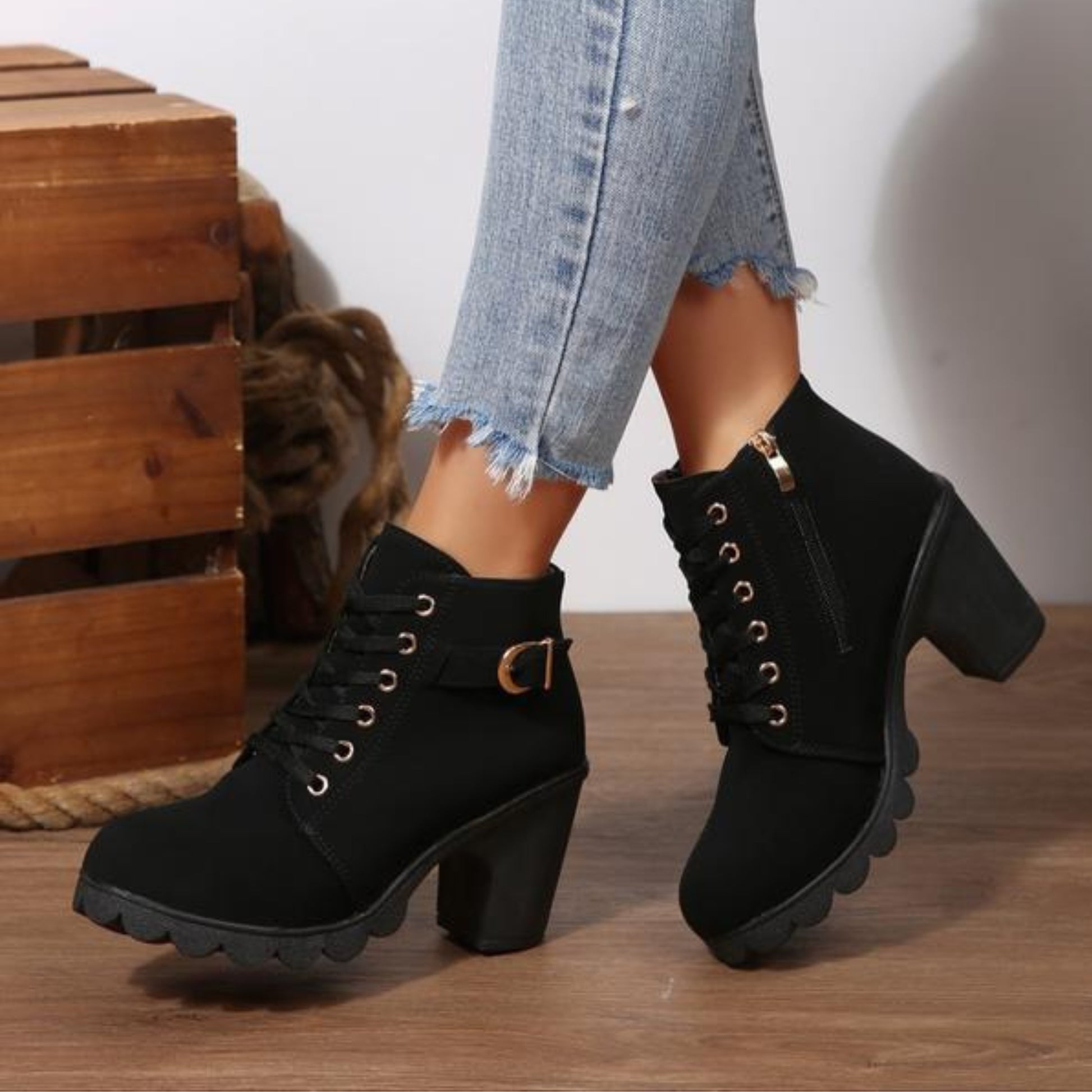 Heeled Ankle Boots - Black