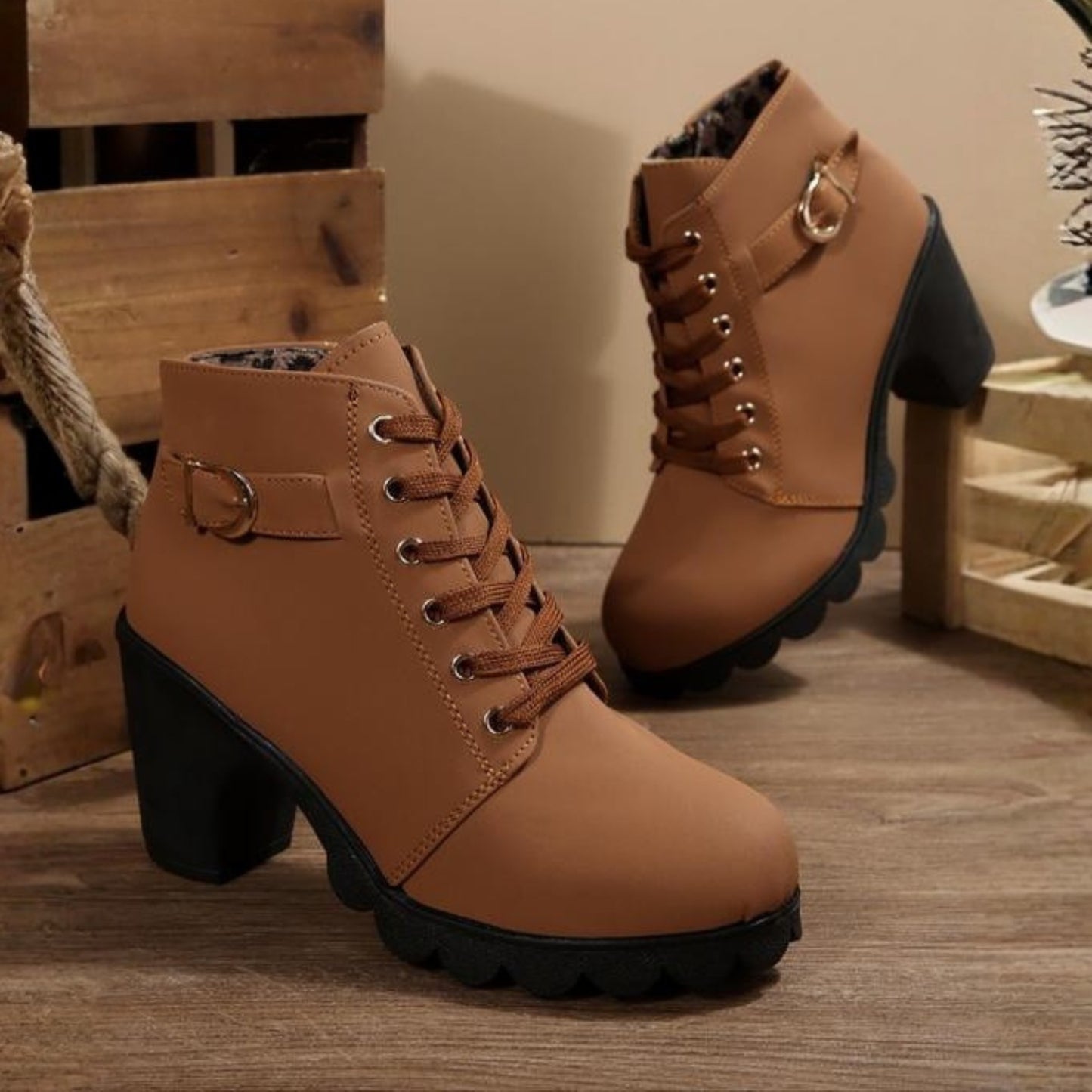 Heeled Ankle Boots - Brown