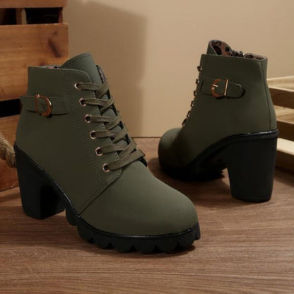 Heeled Ankle Boots - Army Green