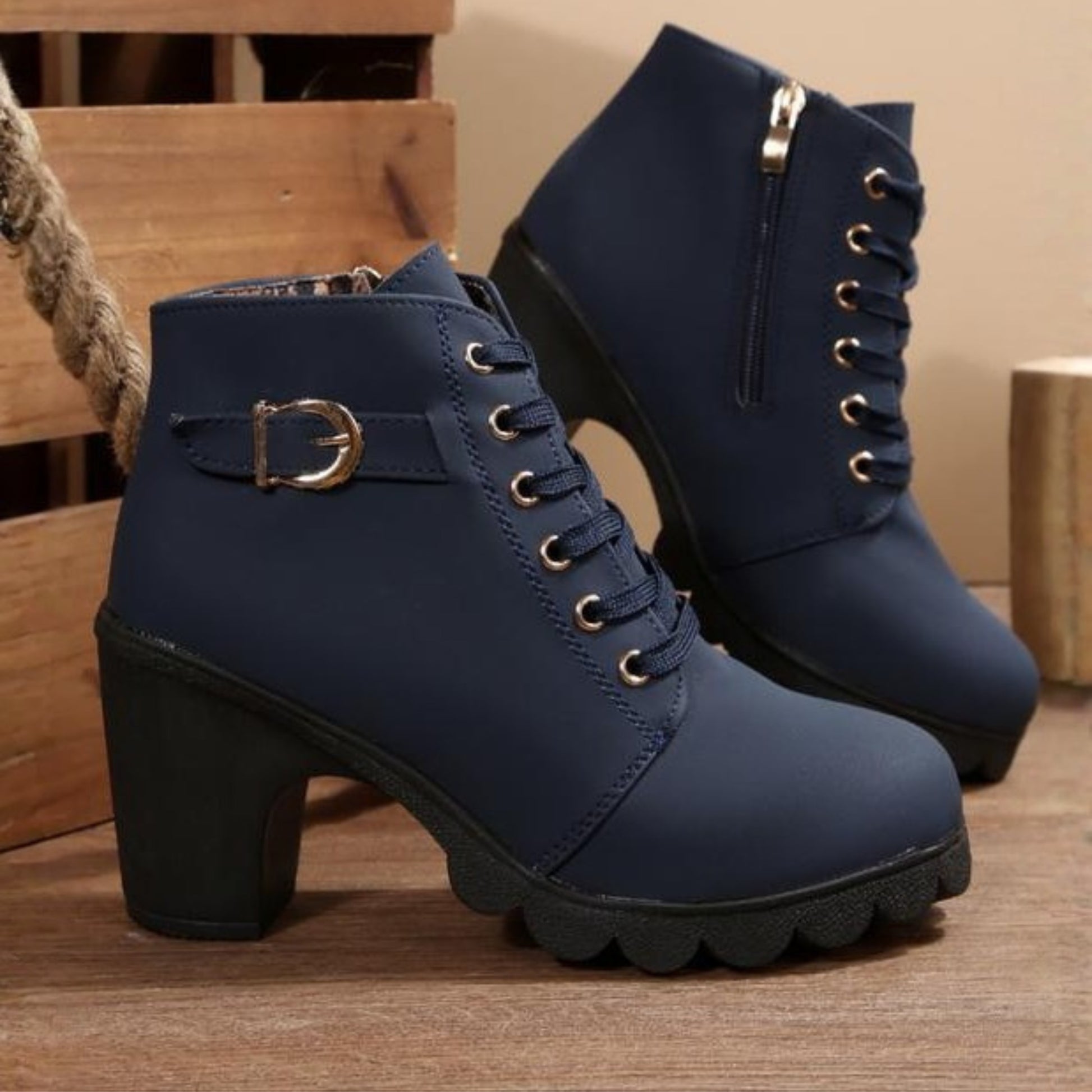 Heeled Ankle Boots - Blue
