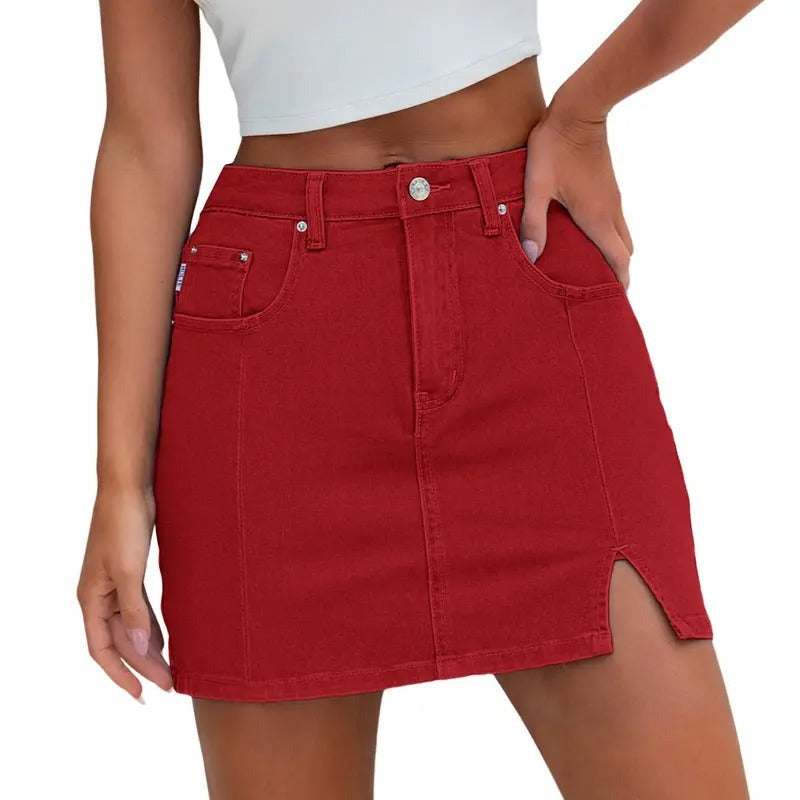 Denim Mini Skirt - Red