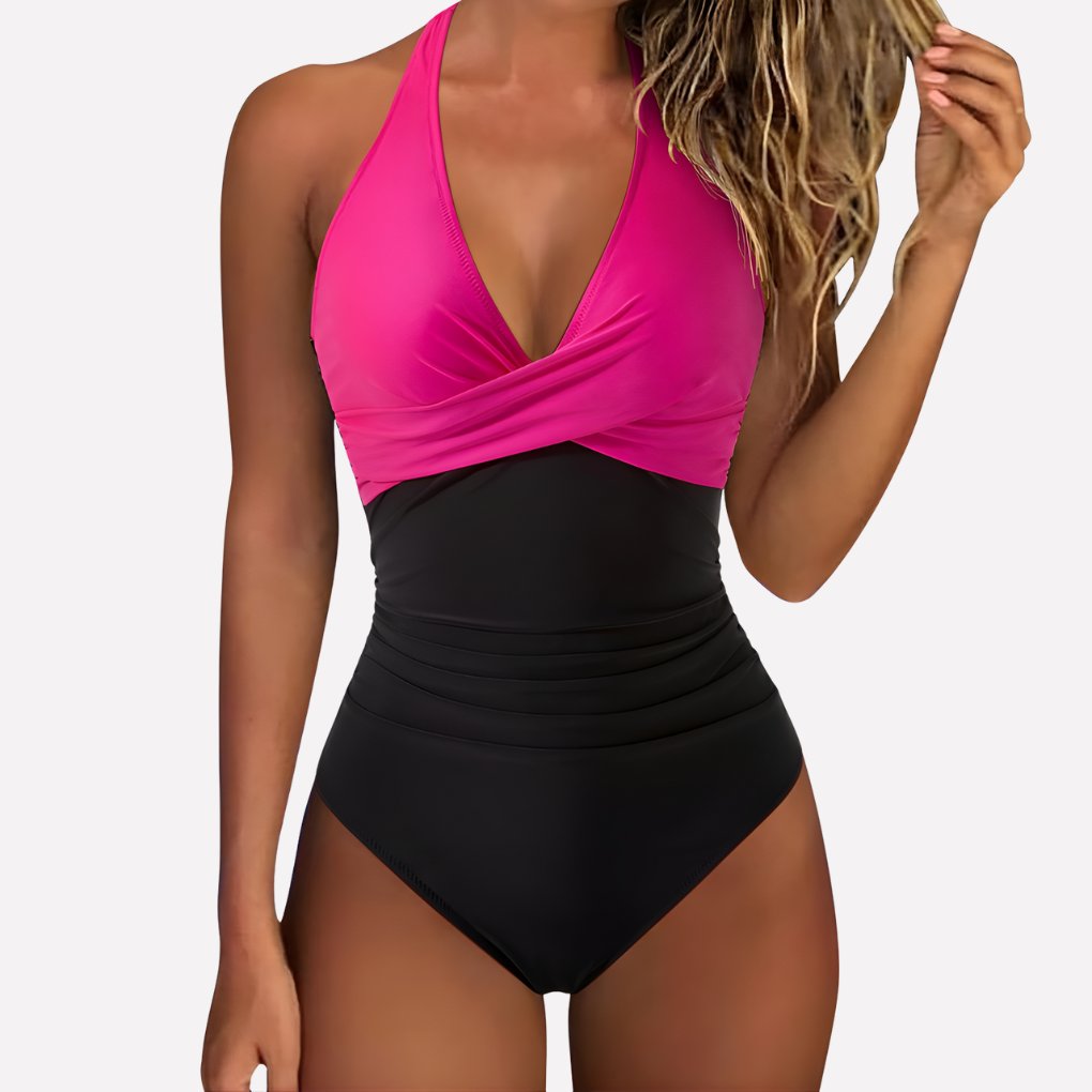 Women's Halter One-Piece Swimsuit - Pink/Black
