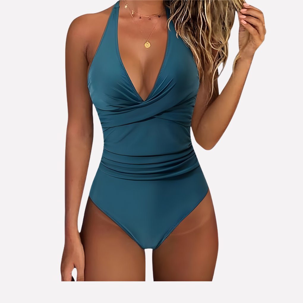Women's Halter One-Piece Swimsuit - Blue Green