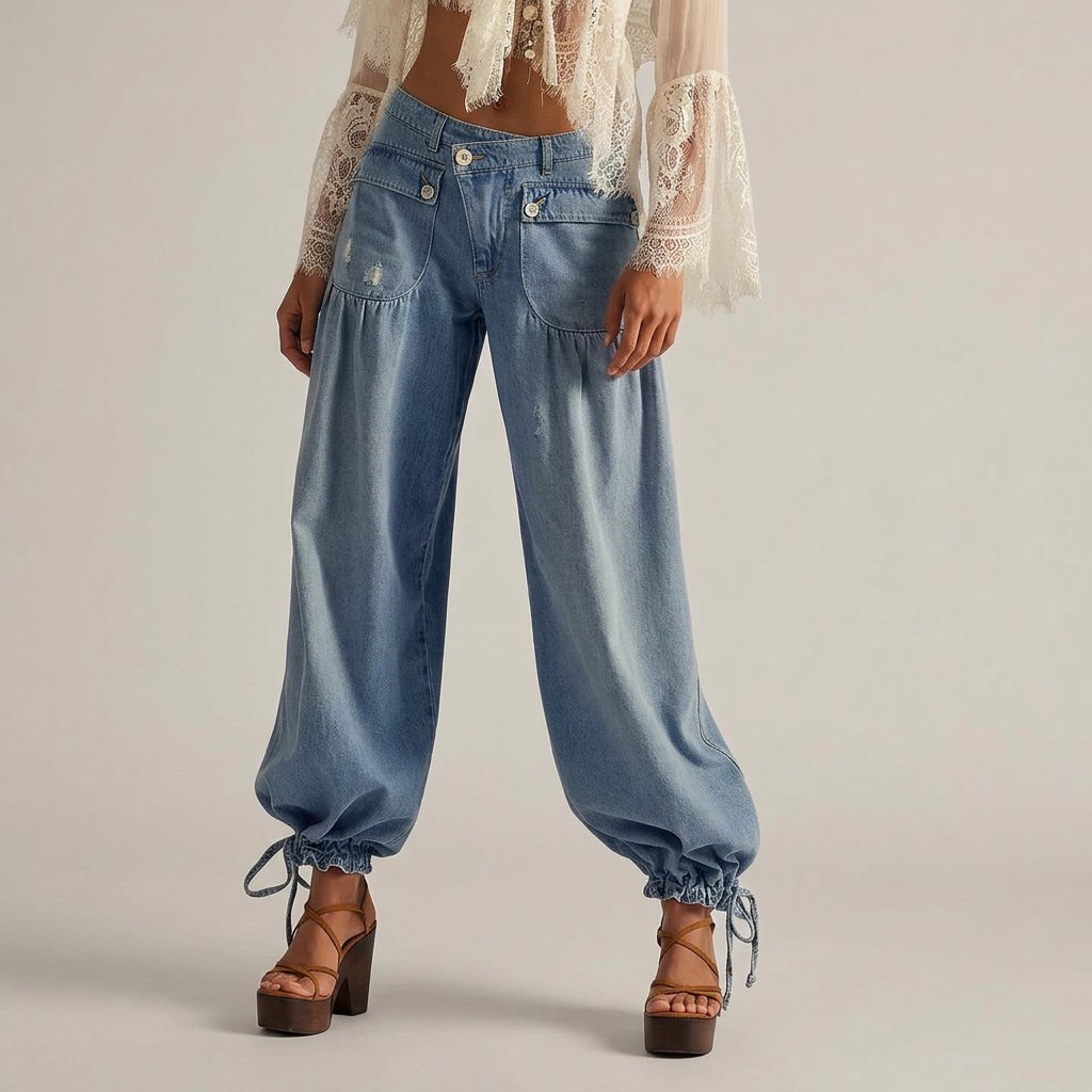 Women's High-Waisted Balloon Jeans - Light Blue