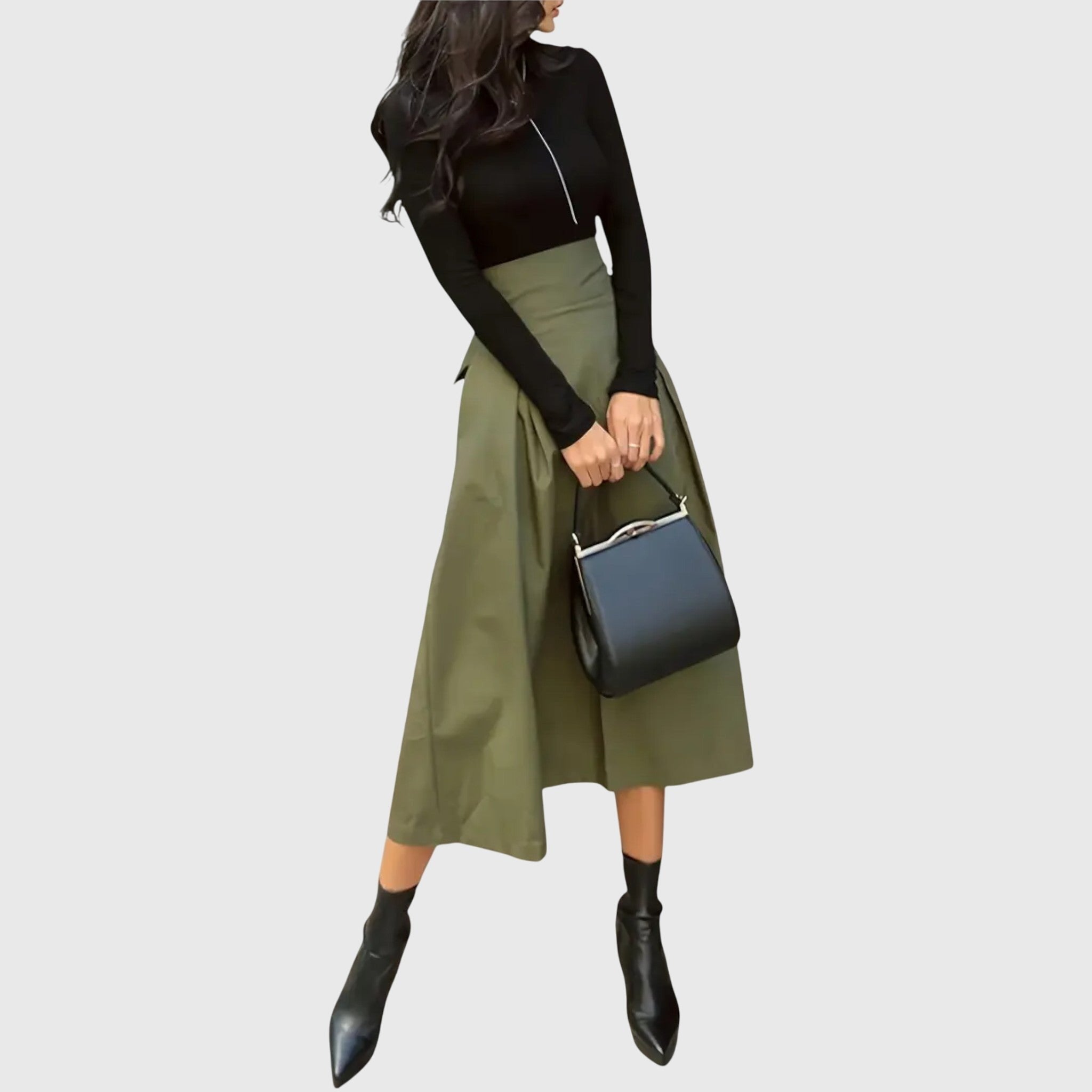 Women's High-Waisted Pleated Midi Skirt