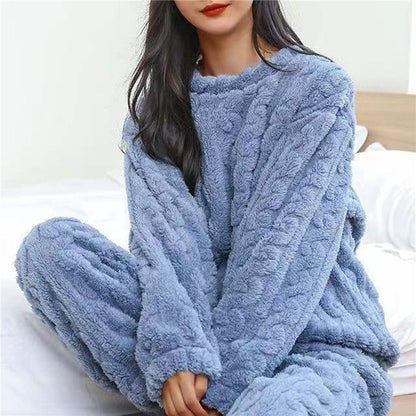 Fluffy Pajama Two Piece Set - Blue