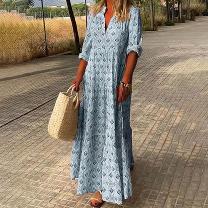 Boho Tiered Maxi Dress - Blue