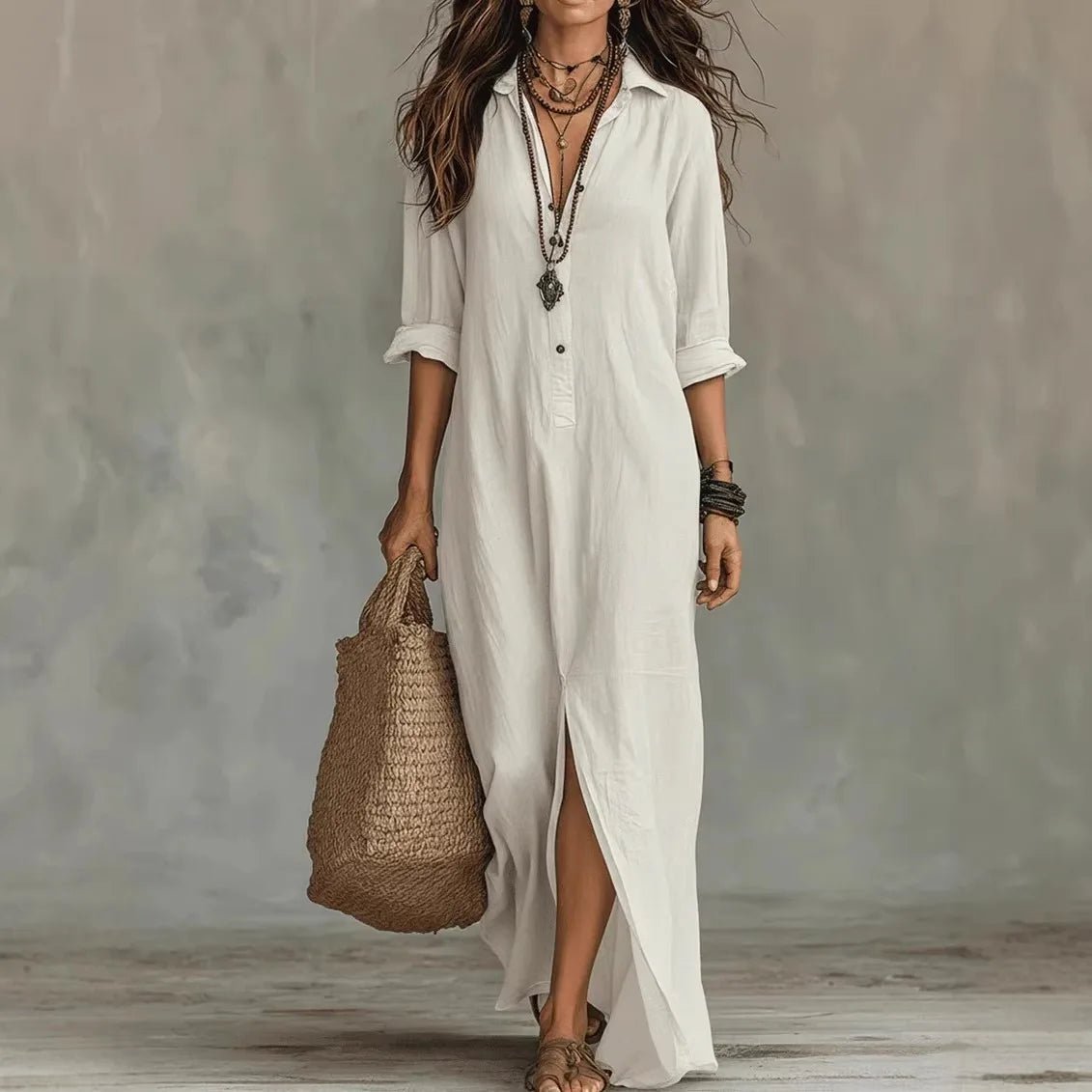 Women's Maxi Shirt Dress - White