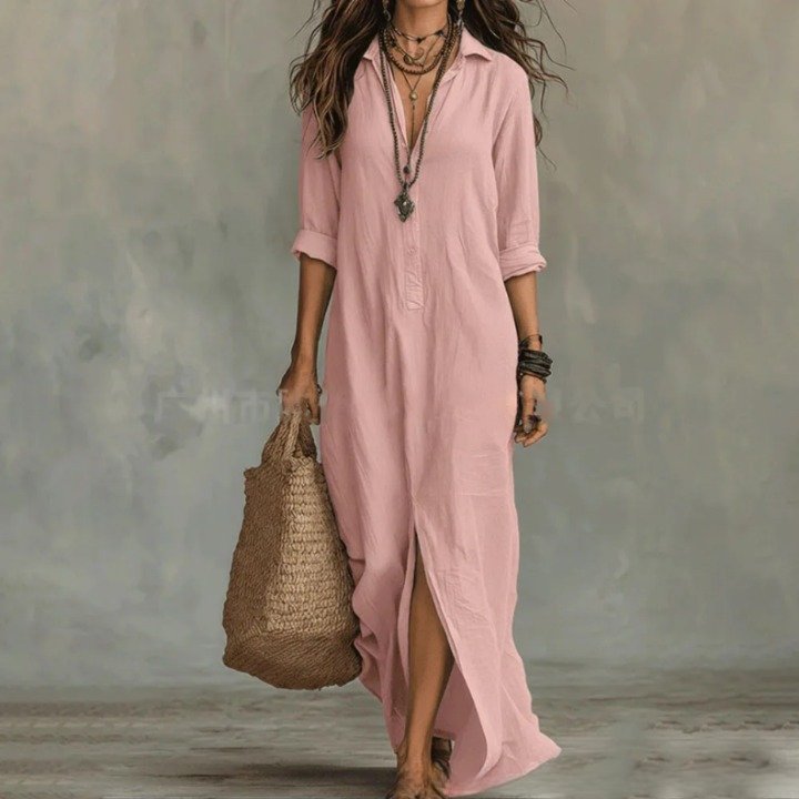 Women's Maxi Shirt Dress - Pink