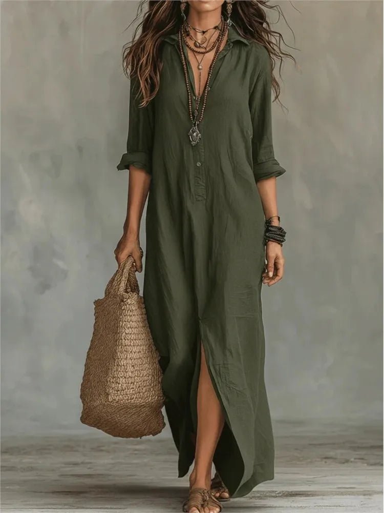 Women's Maxi Shirt Dress - Army Green