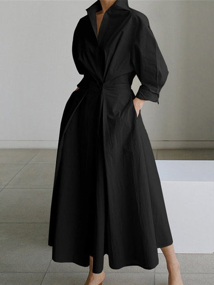 Long Sleeve Shirt Dress - Black