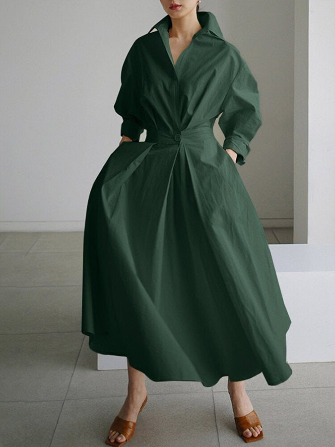 Long Sleeve Shirt Dress - Army Green