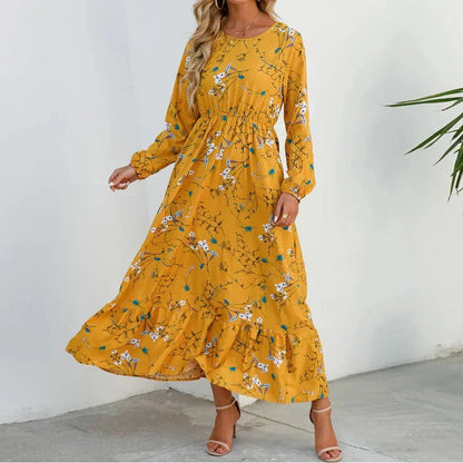 Long Sleeve Floral Maxi Dress - Yellow (Almost sold out)