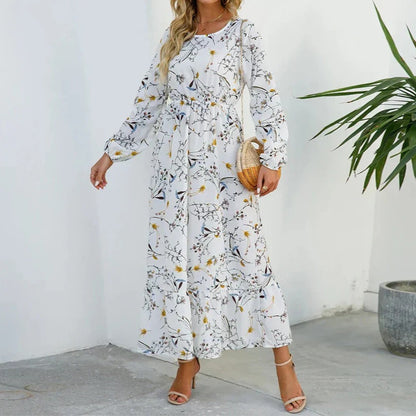 Long Sleeve Floral Maxi Dress - White