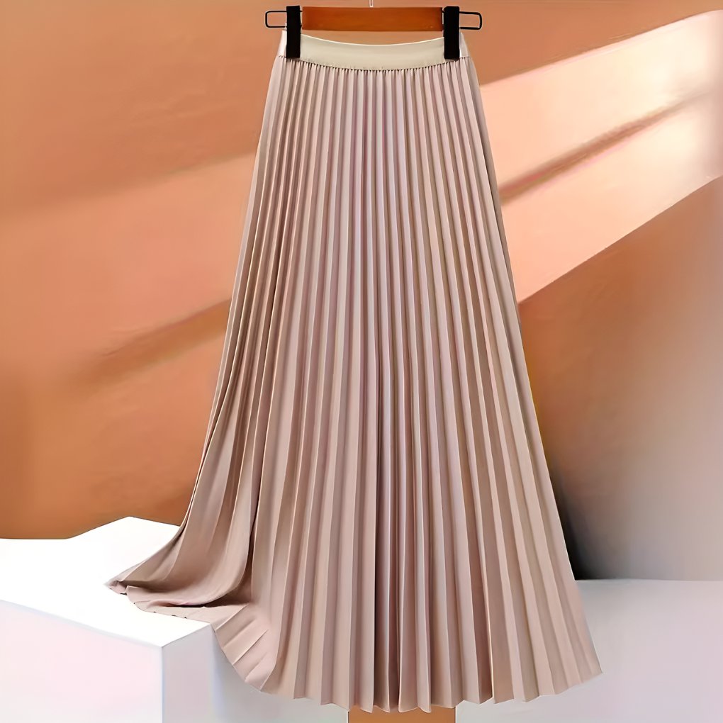 Women's Pleated Faux Leather Midi Skirt - Nude