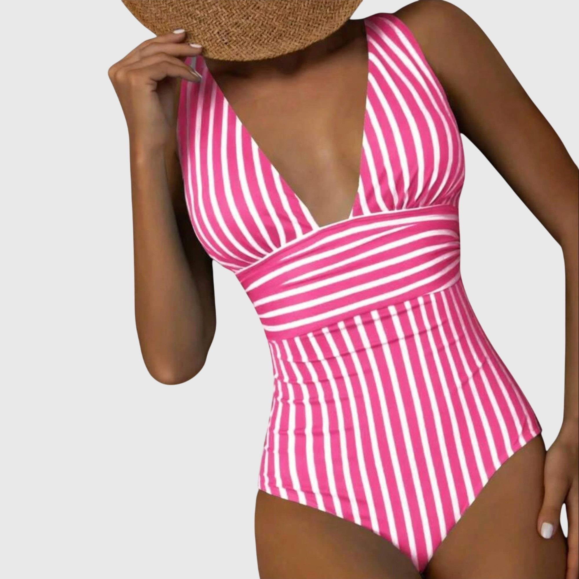 Women's Striped V-Neck Swimsuit - Pink