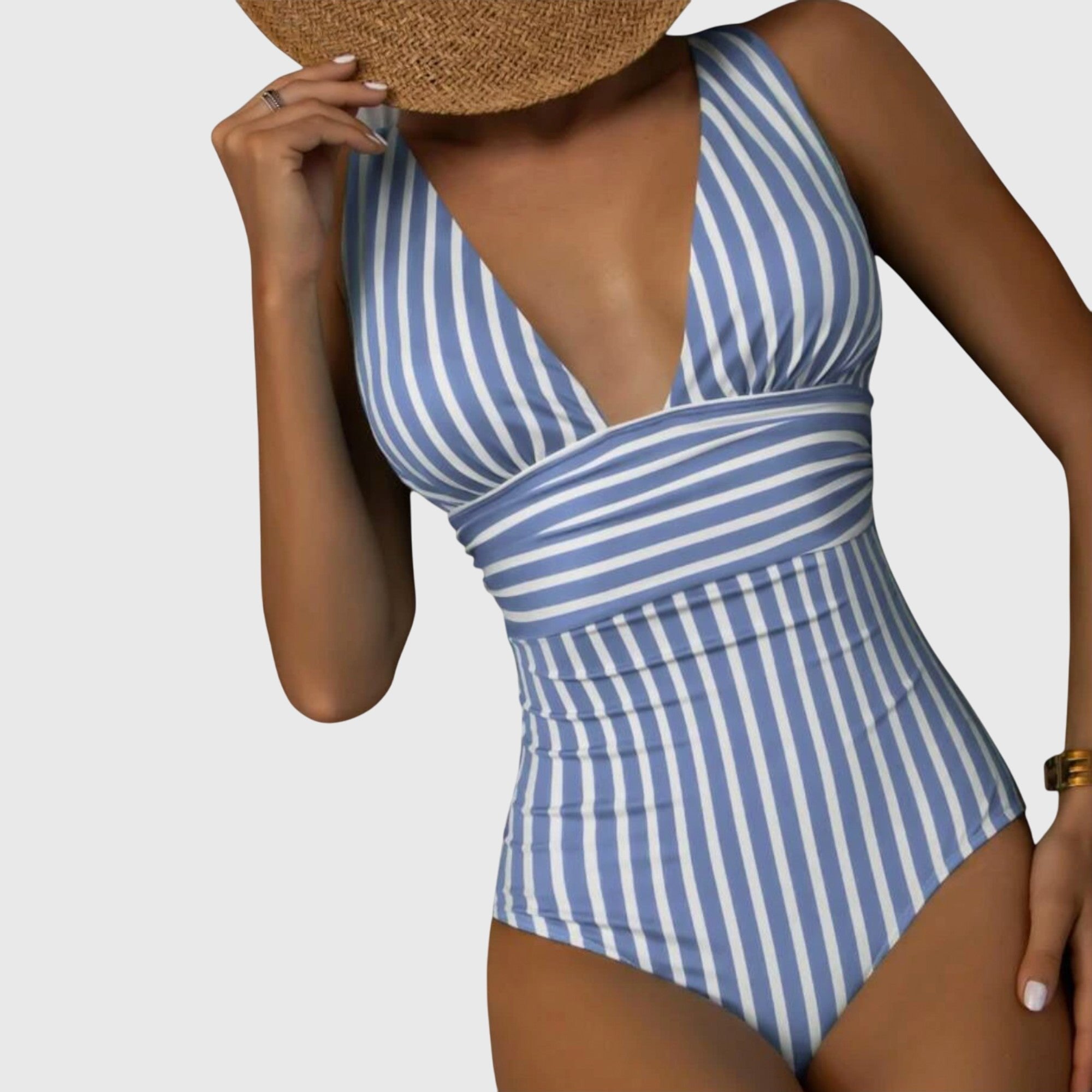 Women's Striped V-Neck Swimsuit - Royal Blue
