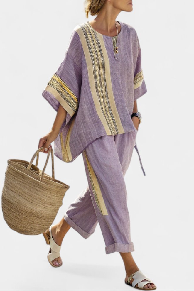 Women's Striped Wide-Leg Set - Purple