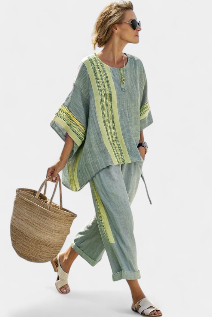 Women's Striped Wide-Leg Set - Green