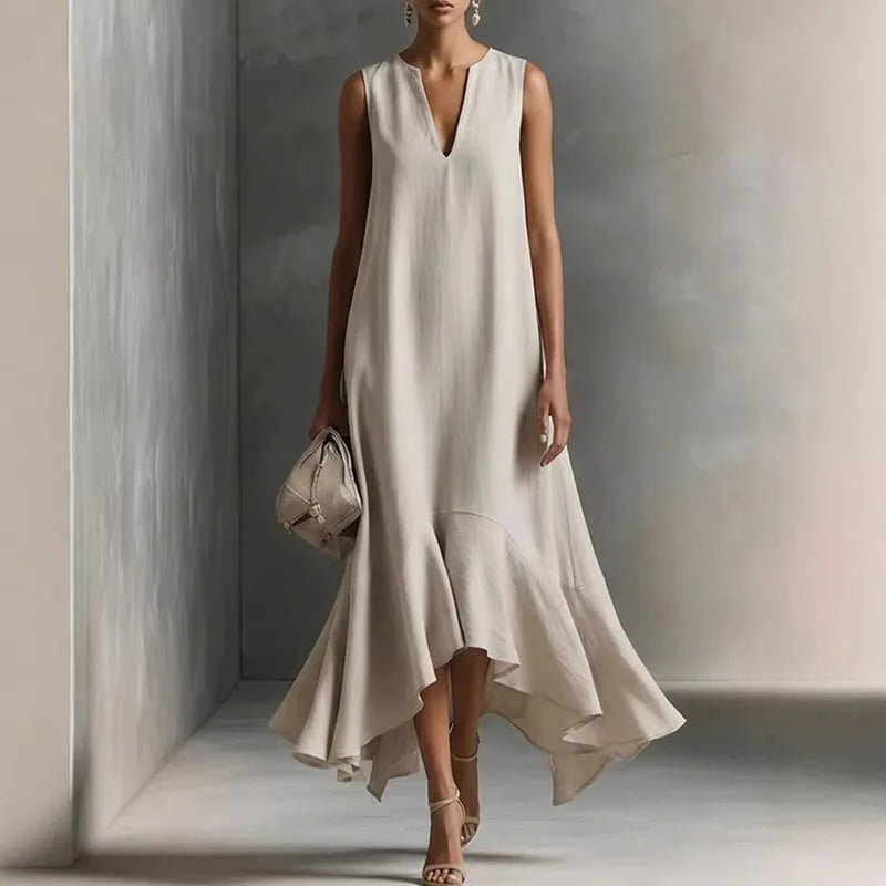 Sleeveless V Neck Maxi Dress - Hemp
