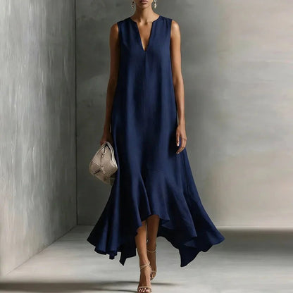 Sleeveless V Neck Maxi Dress - Dark Blue