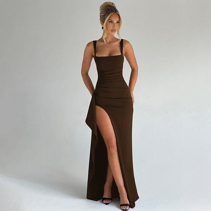 Formal Bodycon Maxi Dress - Brown