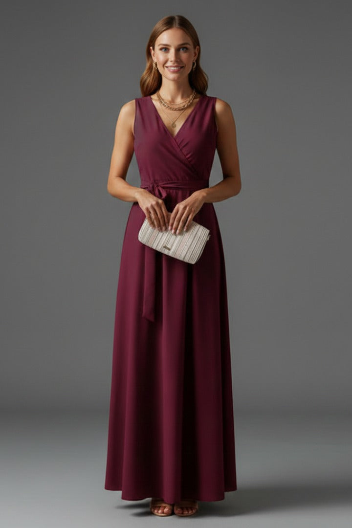Wedding Guest Wrap Maxi Dress - Burgundy