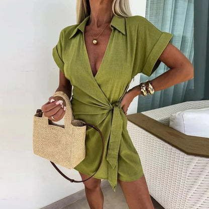 V Neck Wrap Romper - Olive Green