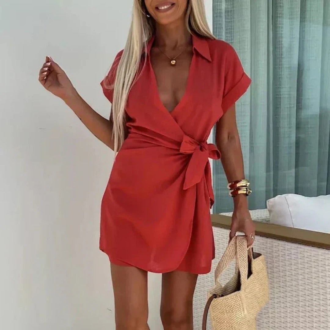 V Neck Wrap Romper - Red