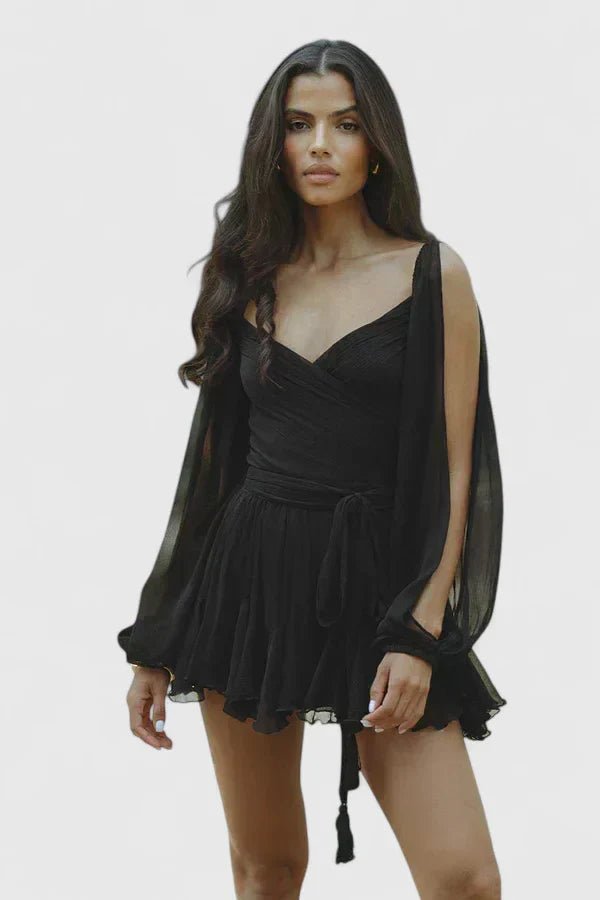 Women's Chiffon Mini Wrap Dress - Black