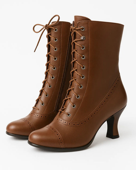 Lace Up Ankle Boots - Brown