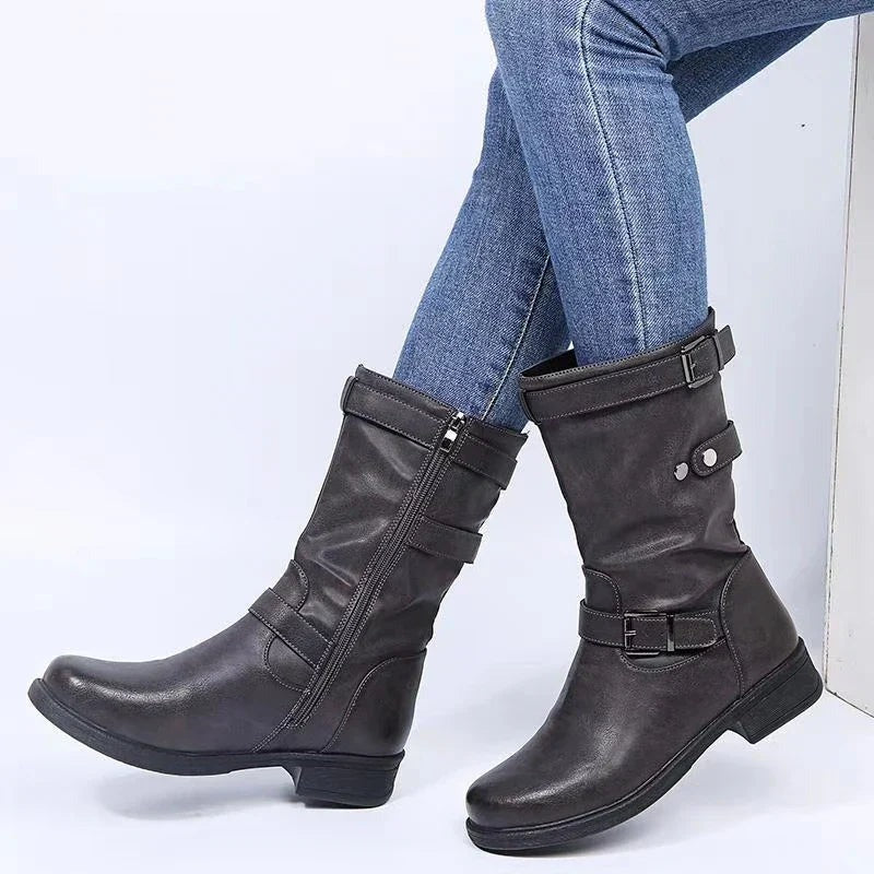 Moto Combat Boots - Gray