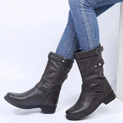 Moto Combat Boots - Gray