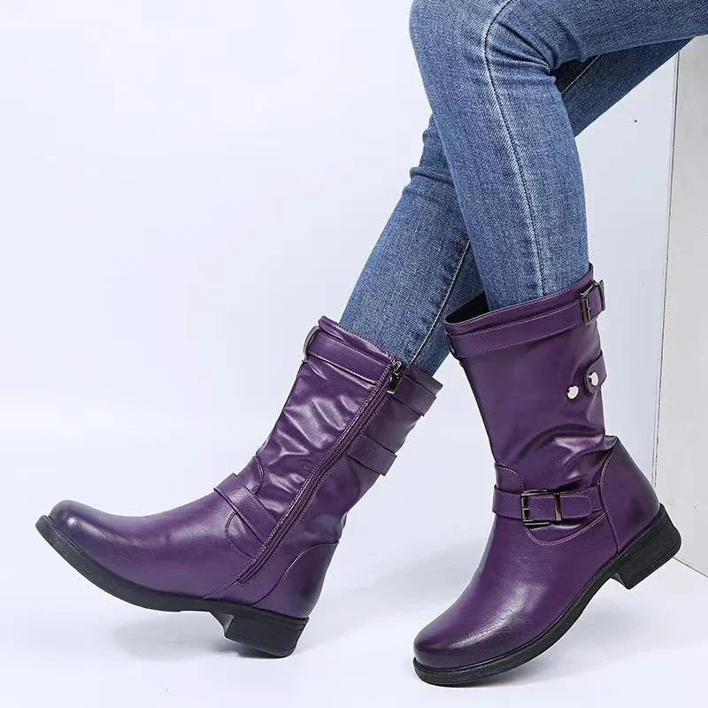 Moto Combat Boots - Purple