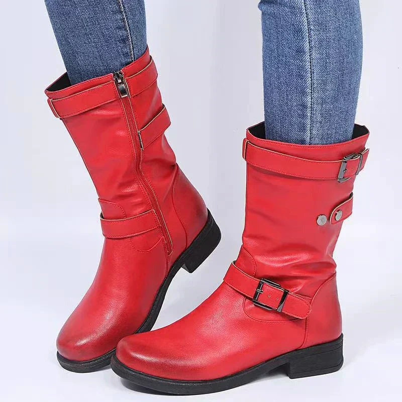 Moto Combat Boots - Red