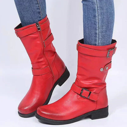Moto Combat Boots - Red