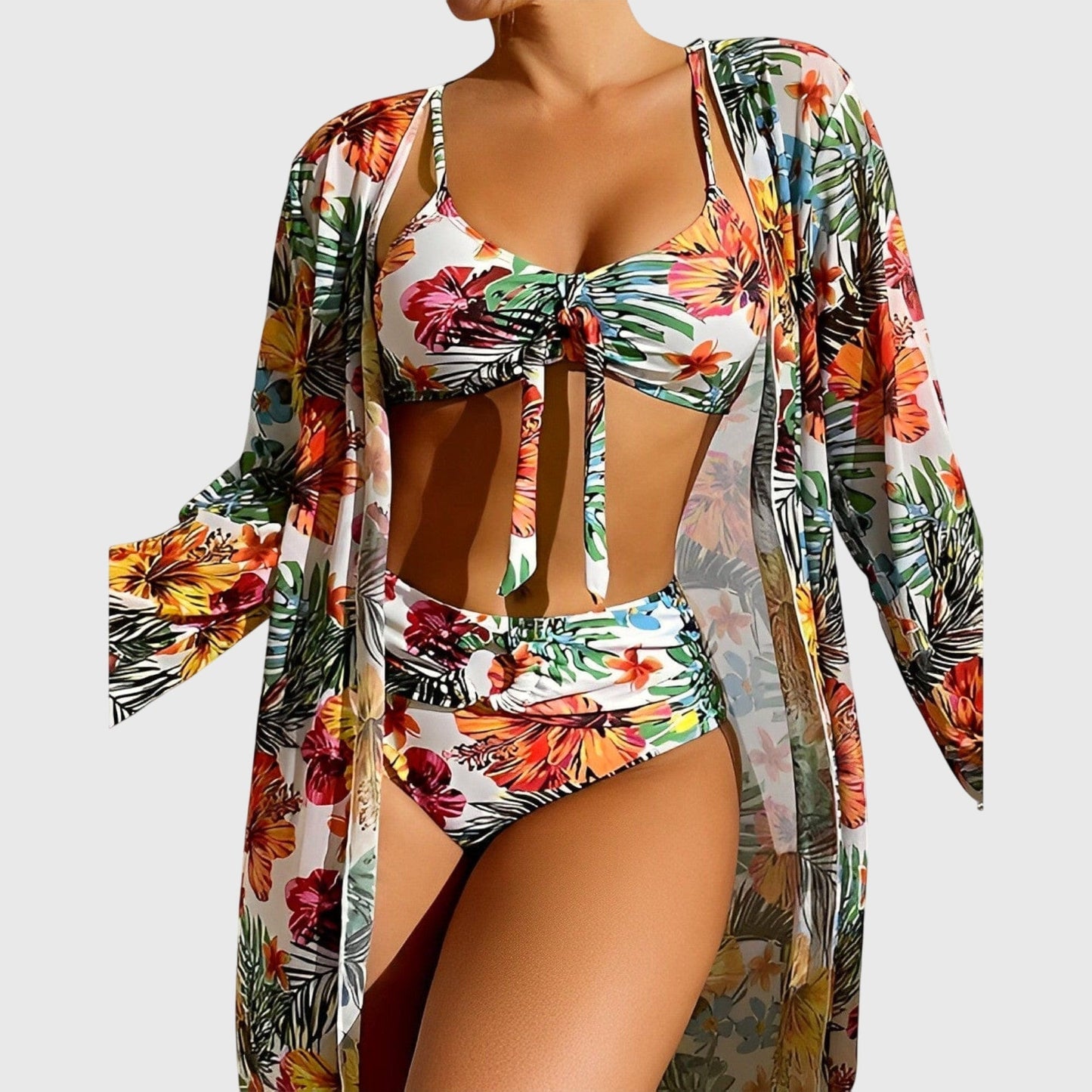 Floral Bikini 3 Piece Set - White
