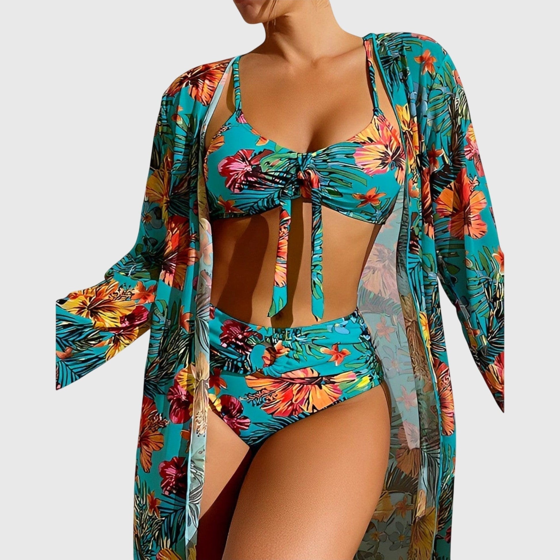 Floral Bikini 3 Piece Set - Blue