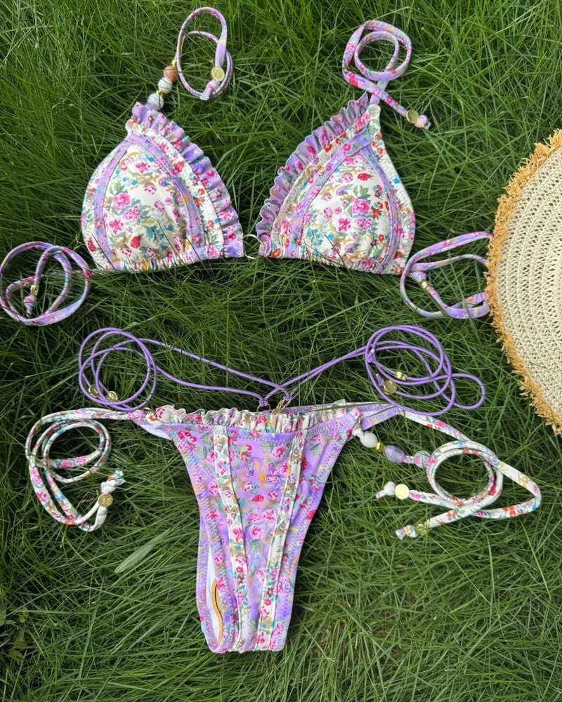 Halter Bikini Set - Lavender Floral
