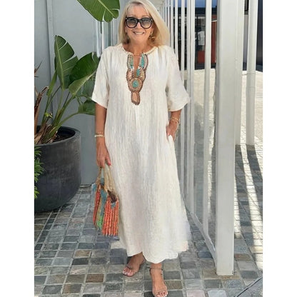 Embroidered Beach Maxi Dress