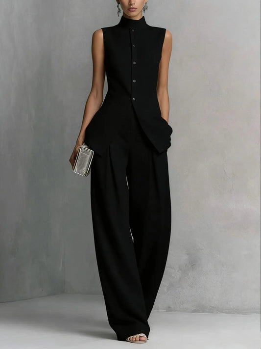 Sleeveless Pants Two Piece Set - Black