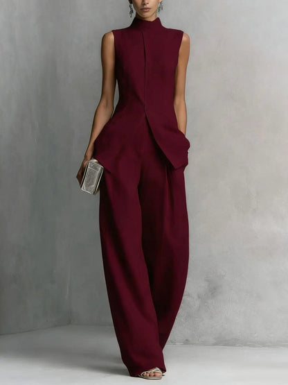 Sleeveless Pants Two Piece Set - Red